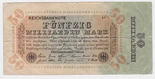 50 Milliarden Mark Banknote Berlin 10.Oktober 1923 Rosenberg 116 c (118177)