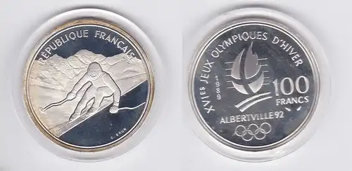 100 Franc Silber Münze Frankreich Olympia 1992 Albertville Abfahrt (118009)