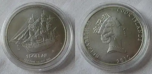 1 Dollar Silbermünze Cook Inseln Segelschiff 1 Unze Feinsilber 2010 (134122)