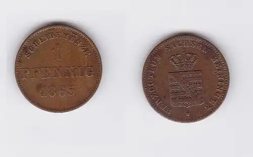 1 Pfennig Kupfer Münze Sachsen Meiningen 1865 (117328)