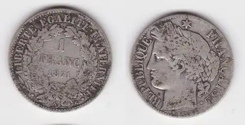 1 Franc Silber Münze Frankreich 1871 A f.ss  (143011)