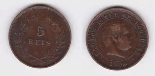 5 Reis Kupfer Münze Portugal 1904 ss+ (110581)