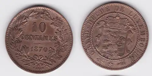 10 Centimes Kupfer Münze Luxemburg 1870 A vz (143329)