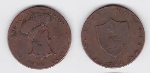 Penny Token Kupfer Münze Großbritannien Lancashire 1792 f.ss (143103)