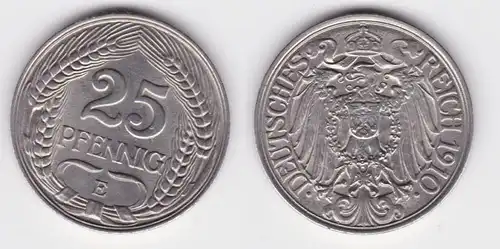 25 Pfennig Nickel Münze Deutsches Reich 1910 E f.vz (140392)