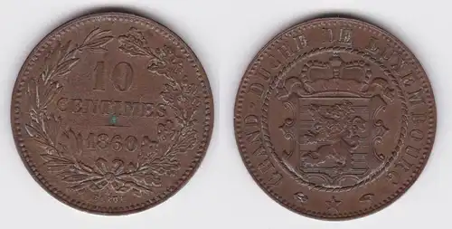 10 Centimes Kupfer Münze Luxemburg 1860 A f.vz (142990)
