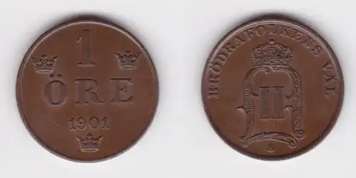 1 Öre Kupfer Münze Schweden 1901 vz+ (119287)