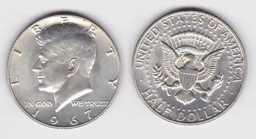1/2 Dollar Silber Münze USA 1967 J.F. Kennedy vz/Stgl. (143495)