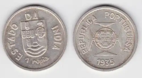 1 Rupie Silber Münze Portugiesisch Indien 1935 vz  (141171)