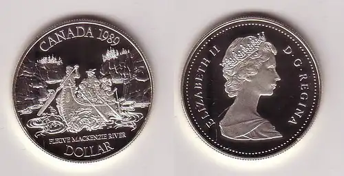 1 Dollar Silbermünze Kanada Mackenzie River, Kanu im Canon 1989 (116264)