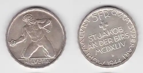 5 Franken Silber Münze Schweiz St.Jakob 1944 B f.Stgl. (140411)