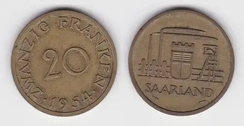 20 Franken Messing Münze Saarland 1954 (143425)