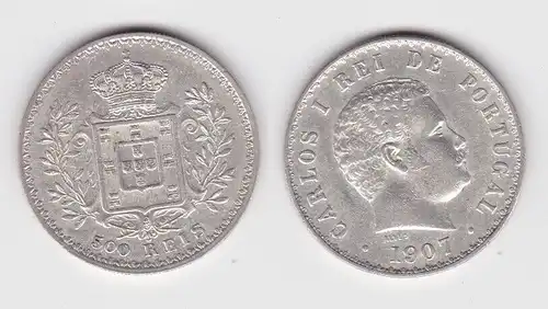 500 Reis Silber Münze Portugal 1907 f.vz KM 535 (140513)