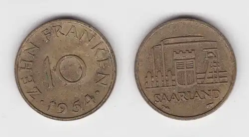 10 Franken Messing Münze Saarland 1954 (143407)