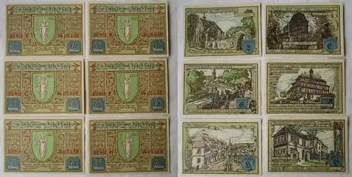 6 x 75 Pfennig Banknoten Notgeld Stadt Vacha 18.10.1921 (137754)