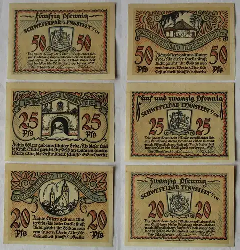 20, 25 und 50 Pfennig Banknoten Notgeld Stadt Tennstedt 1921 (137521)
