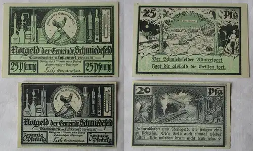 20 und 25 Pfennig Banknoten Notgeld Gemeinde Schmiedefeld 1921 (137040)