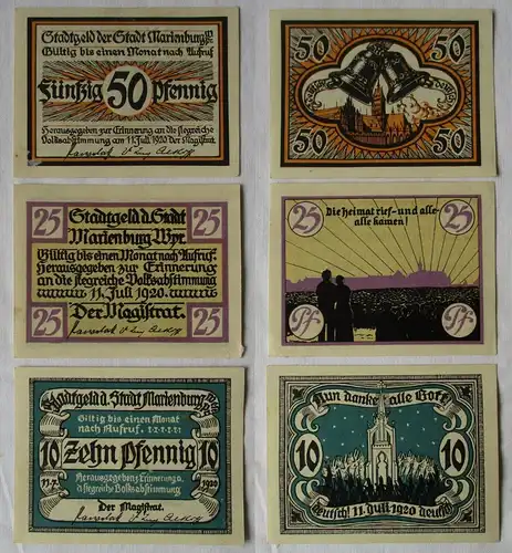 10, 25 & 50 Pfennig Banknoten Notgeld Stadt Marienburg Malbork 1920 (134281)