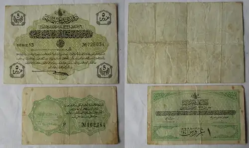 1 und 5 Piaster Banknoten Türkei Türkiye 1916 (131362)