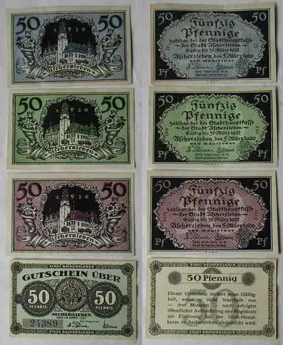 4 x 50 Pfennig Banknote Notgeld Stadt Aschersleben 1917/1920 (132667)