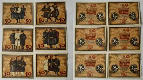 6 x 50 Pfennig Banknoten Notgeld Stadt Altenburg Bauernserie 1921 (138558)