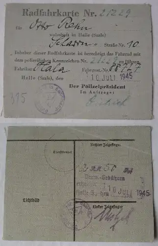Radfahrkarte Berechtigung zum Führen eines Fahrrades Halle Saale 1945 (115230)