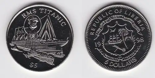 5 Dollar Nickel Münze Liberia 1998 RMS Titanic (154368)