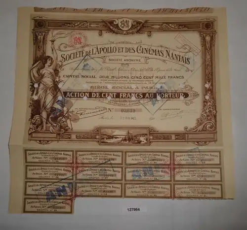 100 Francs Aktie Société de l'Apollo et des Cinémas Mantais Paris 1922 (127964)