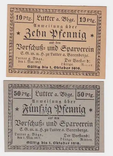 2 Banknoten Notgeld Sparverein Lutter am Barrenberge 1917 (118991)