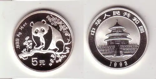 5 Yuan Silber Muenze China Panda sitzt auf Ast 1993 (116306)