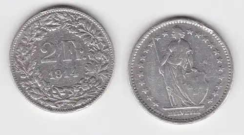 2 Franken Silber Münze Schweiz 1914 B (146730)