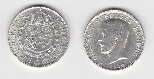 1 Krone Silber Münze Schweden 1940 (146650)