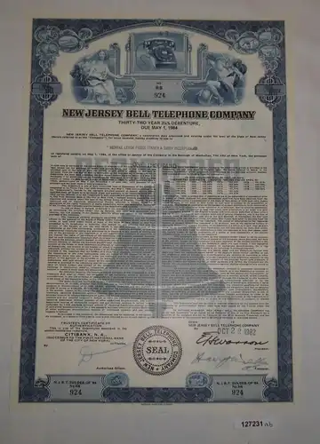 1000 Dollar Aktie New Jersey Bell Telephone Company 29. Oktober 1982 (127231)