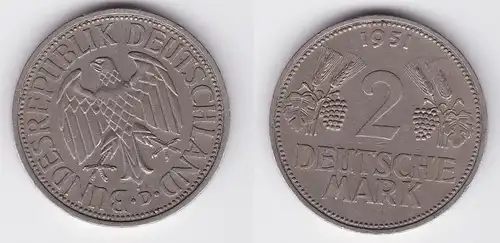2 Mark Nickel Münze BRD Trauben und Ähren 1951 D (124615)