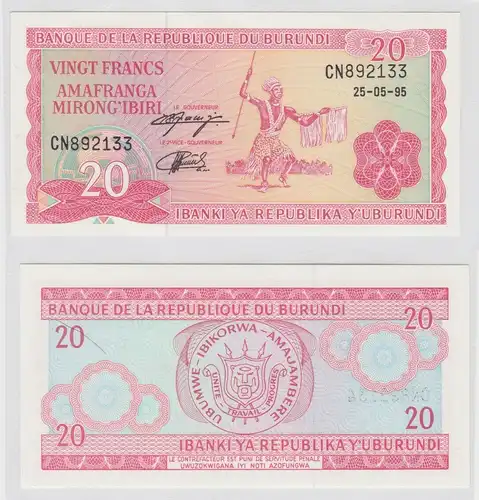 20 Francs Banknote Banque de la Republique du Burundi 1995 P28 UNC (153203)
