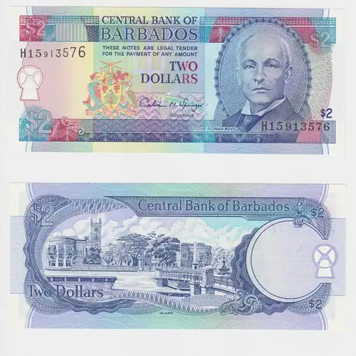 2 Dollar Banknote Central Bank of Barbados (1995) kassenfrisch UNC (153964)