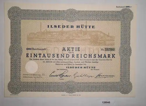 1000 Reichsmark Aktie Ilseder Hütte Hannover & Peine Dezember 1941 (128545)