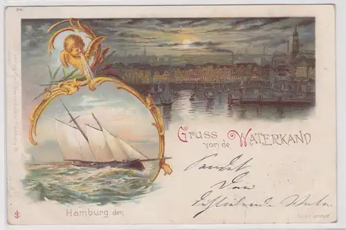 901842 Lithographie Ak Gruss von de Waterkand, Hamburg 1902