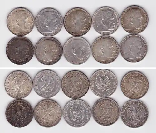 10 Silbermünzen 3. Reich 5 Mark Hindenburg (161153)