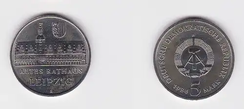 DDR Gedenk Münze 5 Mark Leipzig altes Rathaus 1984 Stempelglanz (157568)