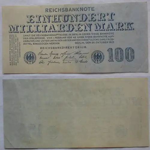 100 Milliarden Mark Banknote Inflation Berlin 26.10.1923 Ro 123 (107721)