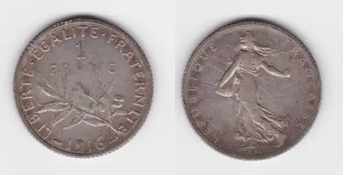 1 Franc Silber Münze Frankreich 1916 ss (118158)