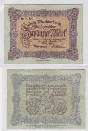 20 Mark Mark Banknote Kriegsnotgeld Stadt Marktredwitz 1918 (119874)