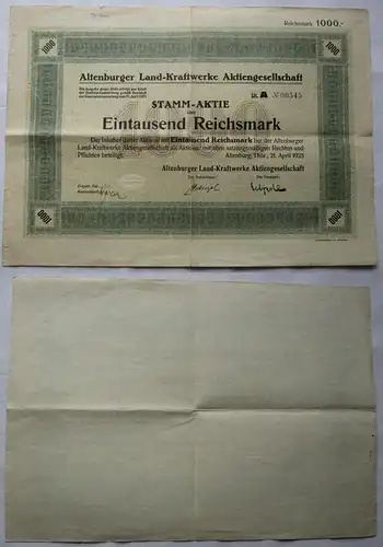 1000 Mark RM Aktie Altenburger Land-Kraftwerke AG 21. April 1925 (108454)