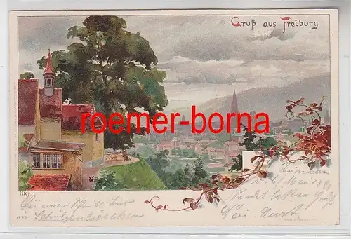 77606 Ak Lithographie Gruss aus Freiburg Totalansicht 1898