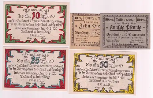 5 Banknoten Notgeld Sparverein Lutter am Barrenberge 1917/1920 (163224)