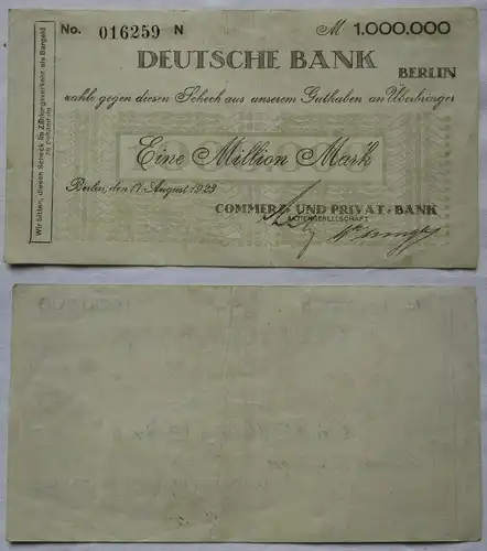 1 Million Mark Banknote Berlin Deutsche Bank 17.8.1923 (162625)