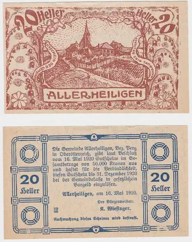 20 Heller Banknote Notgeld Gemeinde Allerheiligen 16.05.1920 (151690)