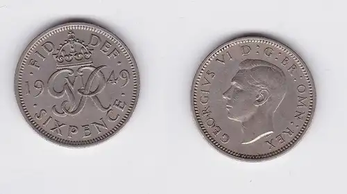 6 Pence Silber Münze Großbritannien 1949 Georg VI. (118627)