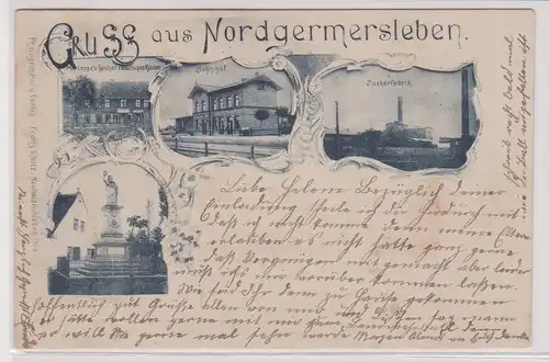 900169 Mehrbild Ak Gruß aus Nordgermersleben Bahnhof, Zuckerfabrik usw. 1898